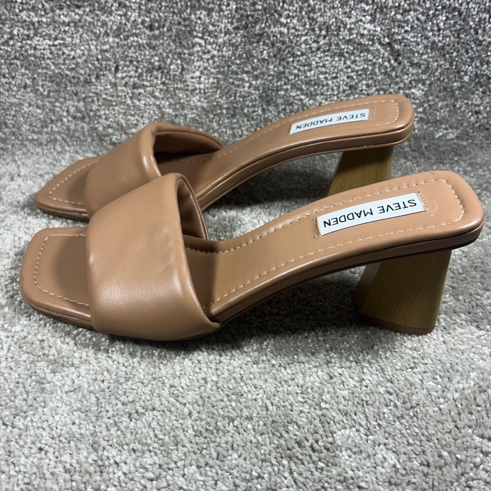 Steve Madden Shirline Sandals Tan Padded Block Heel Slide Womens Size 9M